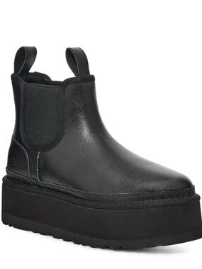 UGG Neumel Platform Chelsea Boot Black Leather Size 7